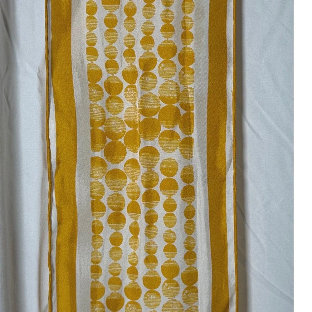 The Limited Silk Scarf Yellow White Polka Dot Geo Oblong Striped Border 114-02